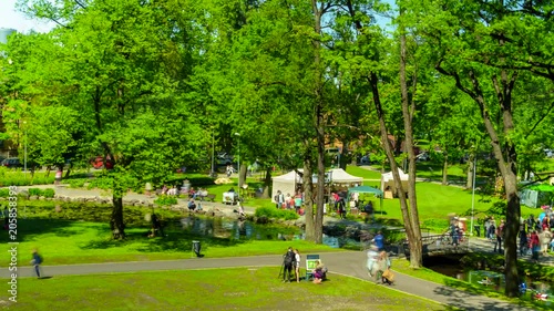 People walking in the park and enjoying day summer festival timelapse,