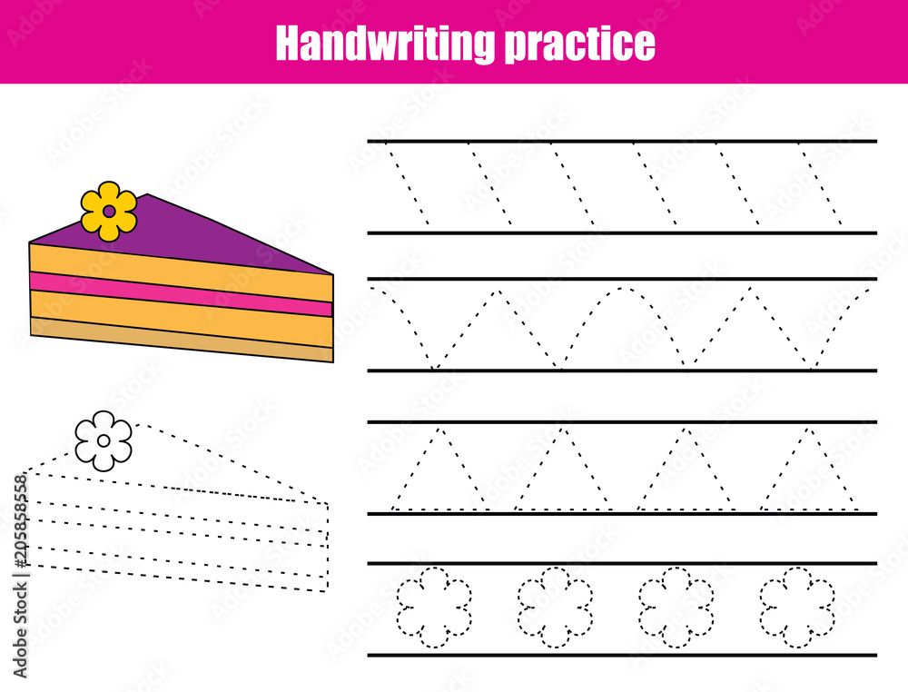 Handwriting practice sheet. Educational children game, printable