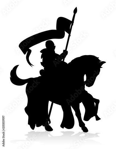 Silhouette Medieval Knight on Horse 
