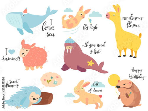 Big vector set of funny cartoon animals
