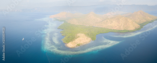 Aerial Panoramic View of Reef and Lembata Island in Indonesia