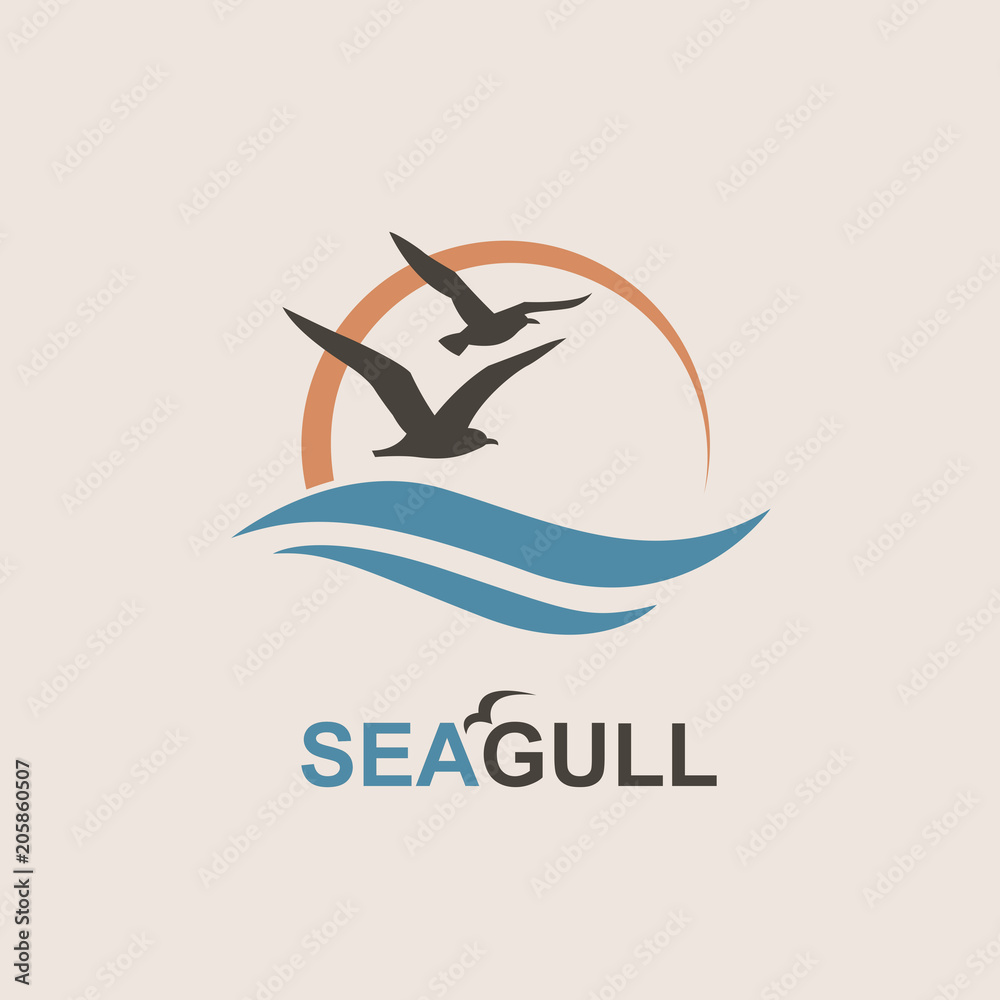 abstract design of ocean logo with waves and seagulls abstract design of ocean logo with waves and seagulls