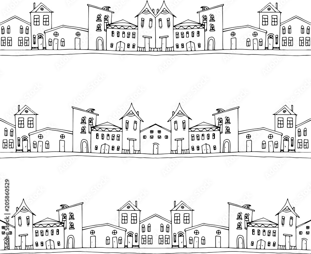 graphic illustration, pattern with houses and towns