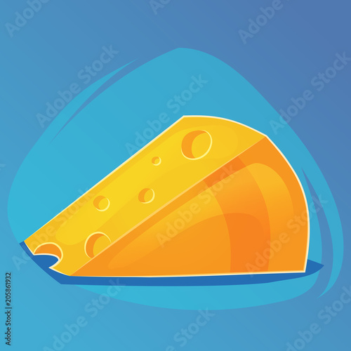 Triangular piece of cheese, cheese game icon, cartoon food or web site design, mobile app Vector illustration