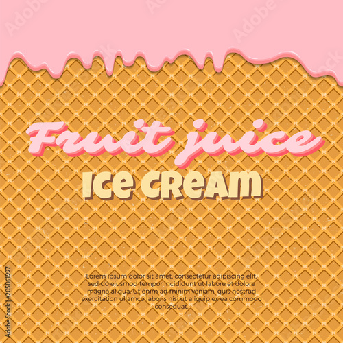 Seamless pattern waffle texture melts frosting ice cream dripping. Glossy streaks chocolate vanilla cream crispy cone. Cartoon picture for web, advertising, banner, business card. Vector illustration.
