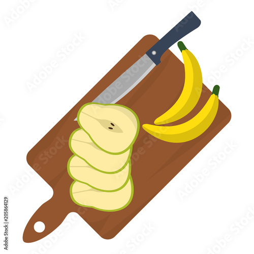 sliced pears and apple fruits in the cutting board