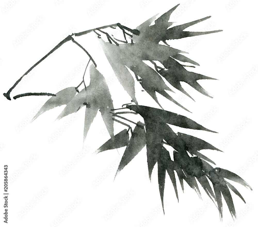 Fototapeta premium Watercolor bamboo leaves branch