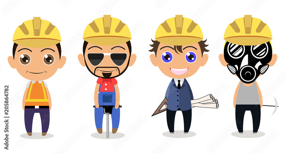 Construction industrial worker professional team cartoon character design flay style concept Construction industrial worker professional team cartoon character design flay style concept