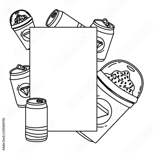 line emblem with smothie and soda can beverages