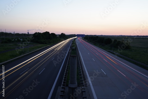 Gorgeous long exposure view at a highway A14 (Autobahn) in Leipzig, Germany