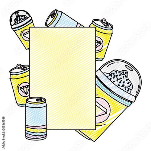 doodle emblem with smothie and soda can beverages