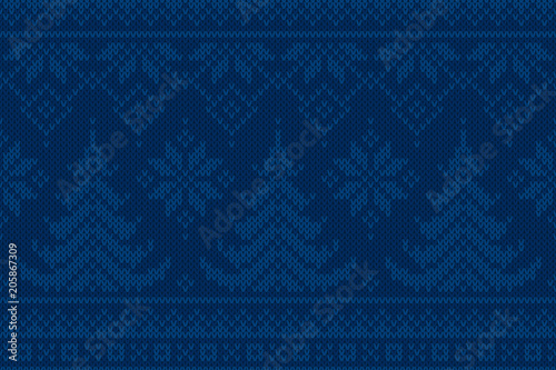Winter Holiday Seamless Knit Pattern with Christmas Trees. Scheme for Knitted Sweater Pattern Design or Cross Stitch Embroidery
