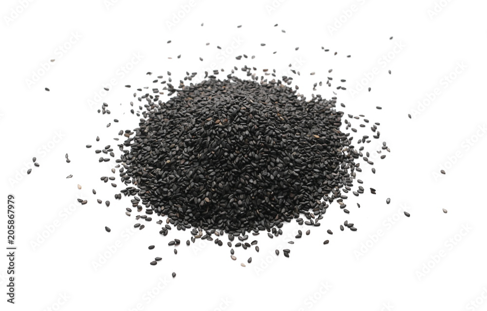 Black organic sesame seeds isolated on white background Black organic sesame seeds isolated on white background