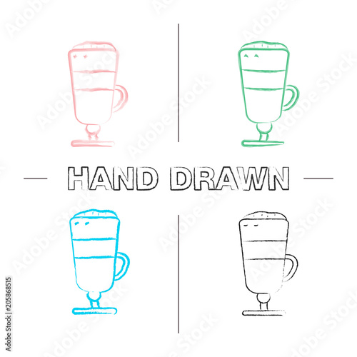 Latte macchiato hand drawn icons set