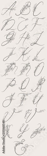 Vector Hand Drawn Flowered Alphabet Monogram and logo © Olya Creative Art