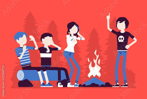 Spooky story near campfire fun
