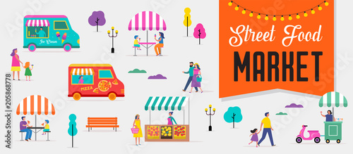 Summer fest, food street fair, family festival poster and banner design