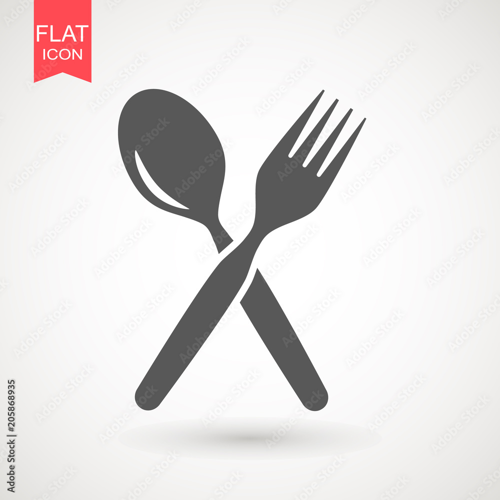 Fork, spoon icon. Vector illustration in flat style. Fork, spoon icon. Vector illustration in flat style.