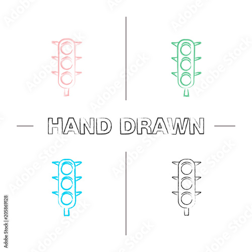 Traffic lights hand drawn icons set