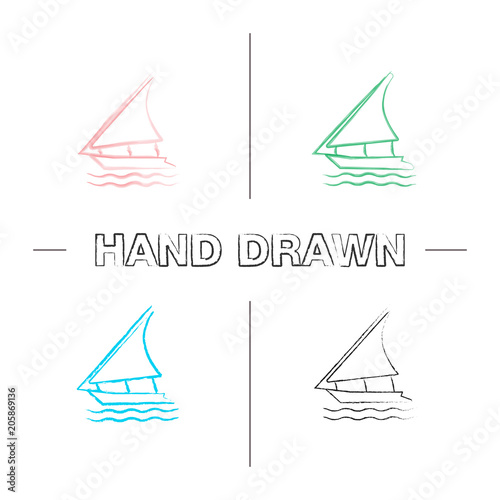 Sailing boat hand drawn icons set