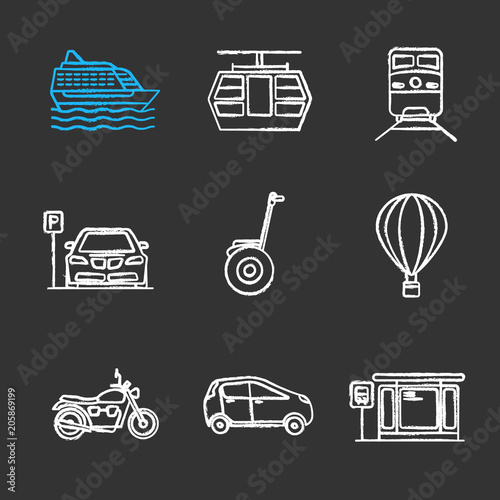 Public transport chalk icons set