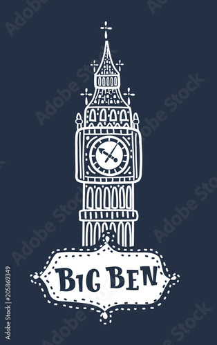 Big Ben illustration isolated on dark background. 