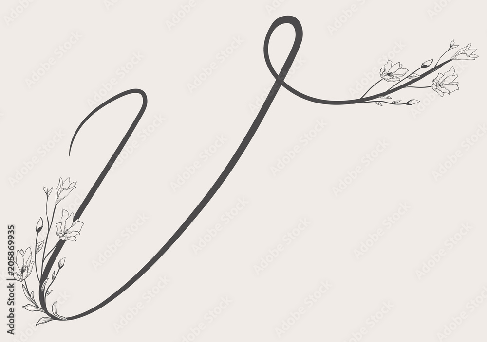 Vector Hand Drawn Flowered Uppercase V monogram and logo Vector Hand Drawn Flowered Uppercase V monogram and logo