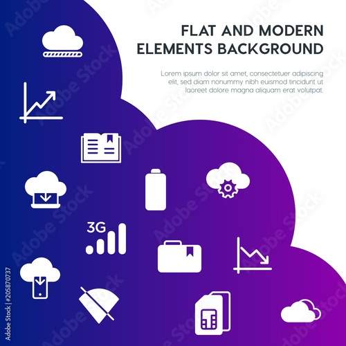 cloud and networking, charts, mobile, bookmarks fill vector icons and elements background concept on gradient background.Multipurpose use on websites, presentations, brochures and more