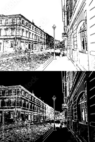 Rimini city sketch black and white graphic arts background