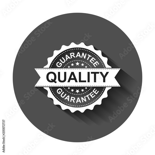 Guarantee grunge rubber stamp. Vector illustration with long shadow. Business concept quality stamp pictogram.