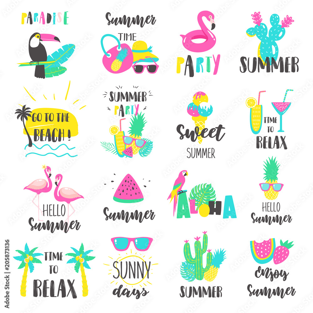 Summer lettering set with holiday elements.