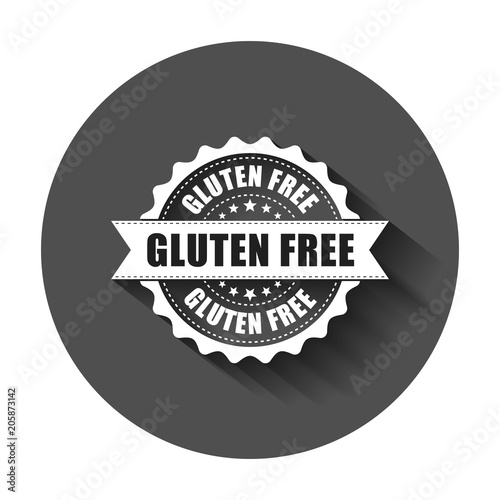Gluten free grunge rubber stamp. Vector illustration with long shadow. Business concept no gluten healthy stamp pictogram.