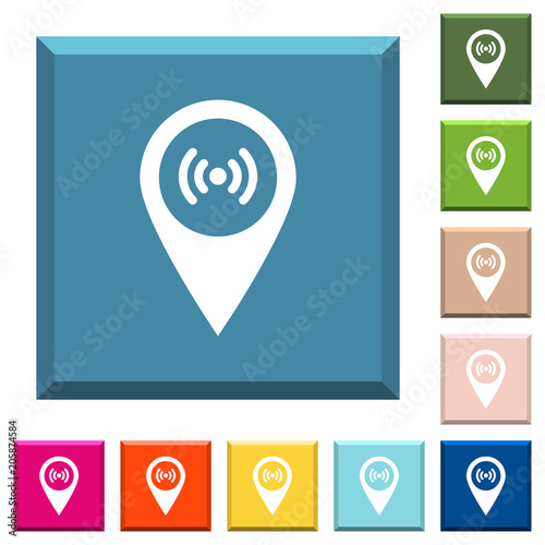 Free wifi hotspot white icons on edged square buttons