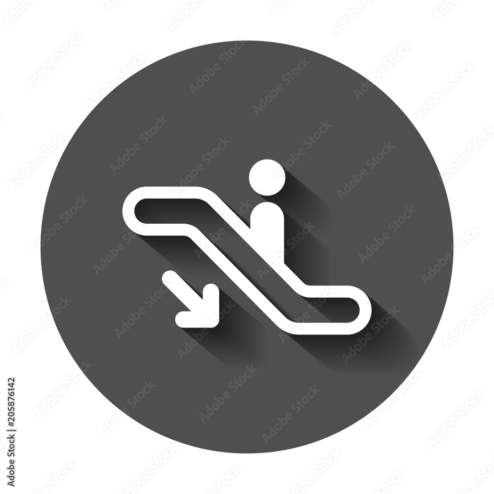 Escalator elevator icon. Vector illustration with long shadow. Business concept escalator pictogram. Escalator elevator icon. Vector illustration with long shadow. Business concept escalator pictogram.