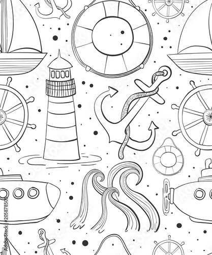 Sea seamless pattern. Childrens background of marine themes. Boyish ornament for fabric.