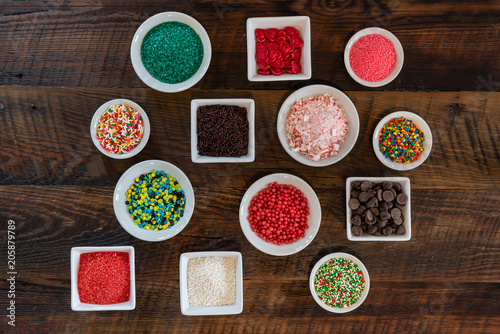 Array of Sprinkles in White Bowls photo