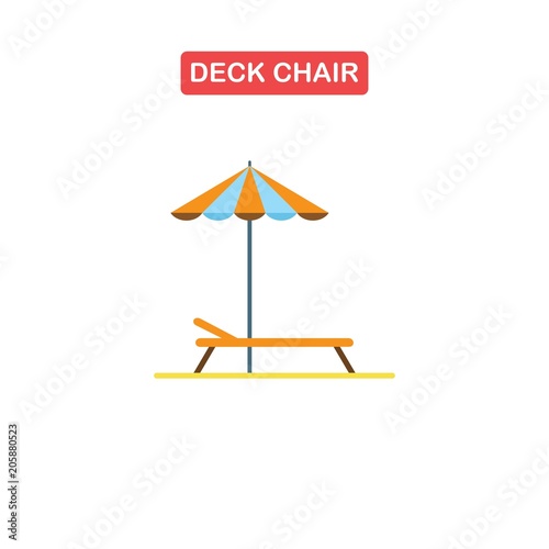 Beach chaise lounge with umbrella logo.