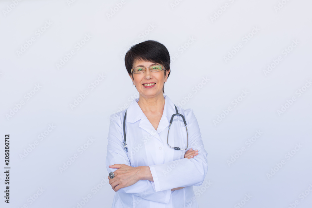 Portrait of doctor woman with stethoscope over white background Portrait of doctor woman with stethoscope over white background