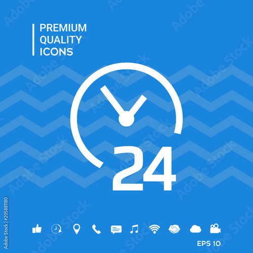 Open around the clock icon. Opening hours symbol icon