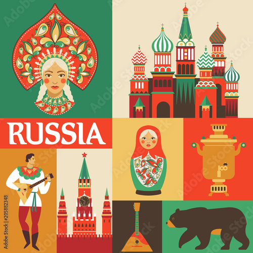 Russia. Russian folk art Flat design. Vector illustration.