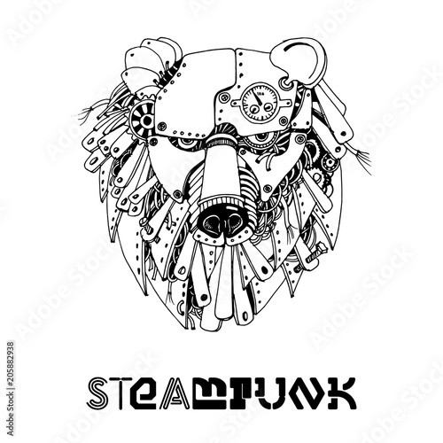 Bear steampunk. Watercolor vector illustration