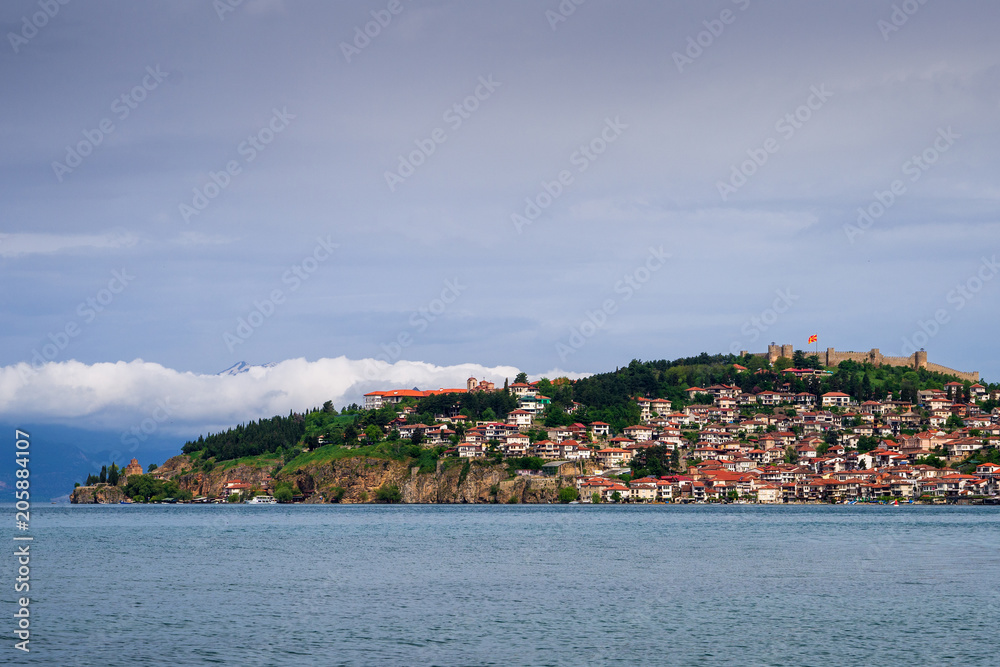 Vibrant panorama on Ohrid Lake in Macedonia