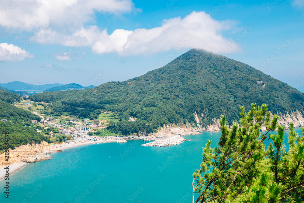 Fototapeta premium Yeocha pebble beach from observatory in Geoje, Korea