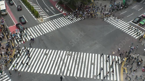 SHIBUYA,  TOKYO,  JAPAN - CIRCA MAY 2018 : Scenery of SHIBUYA around big scramble crossing in summer. photo