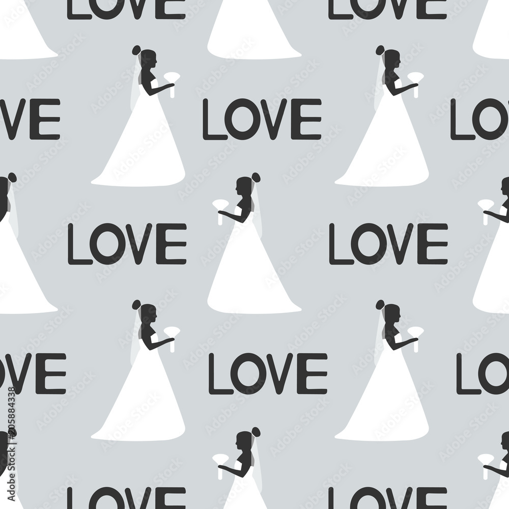 Seamless pattern with bride and word Love. Seamless pattern with bride and word Love.