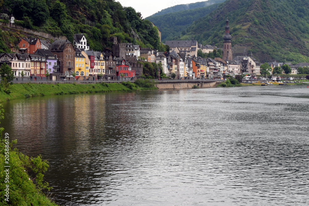 Moselle river and city of Cochem in Moselle valley, Germany.