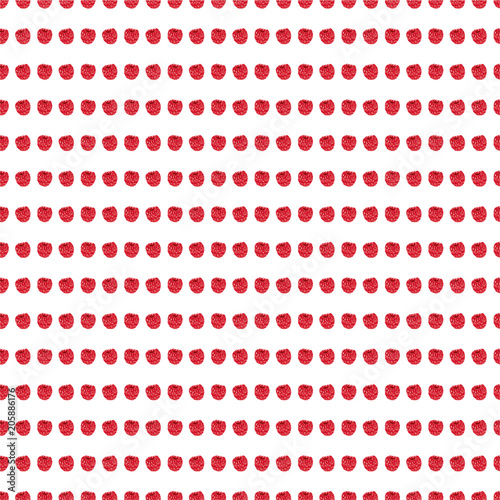 Seamless pattern of realistic one fresh raspberry fruit. Red berry pattern. Exotic summer raspberry texture. Summer background. Textile decoration with fruits. Organic print.