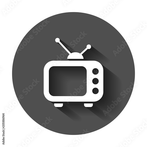 Television monitor in flat style. Tv screen illustration with long shadow. Tv show concept.