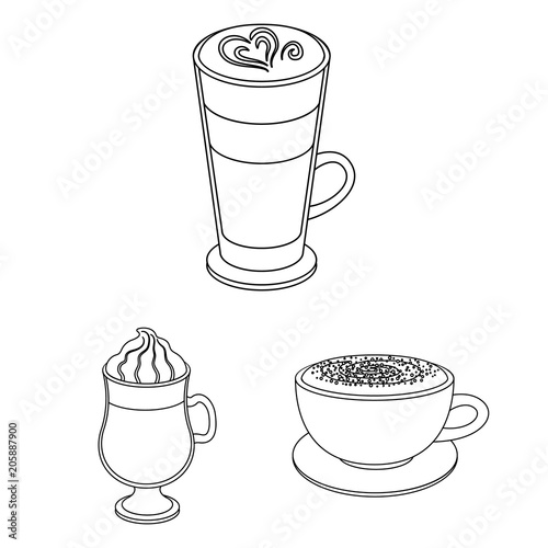Different kinds of coffee outline icons in set collection for design. Coffee drink vector symbol stock web illustration.