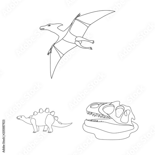 Different dinosaurs outline icons in set collection for design. Prehistoric animal vector symbol stock web illustration.